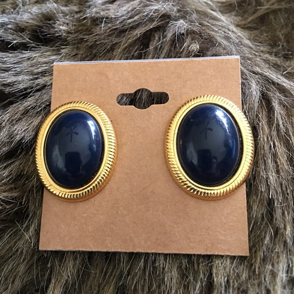 Vintage navy and gold classic style earrings